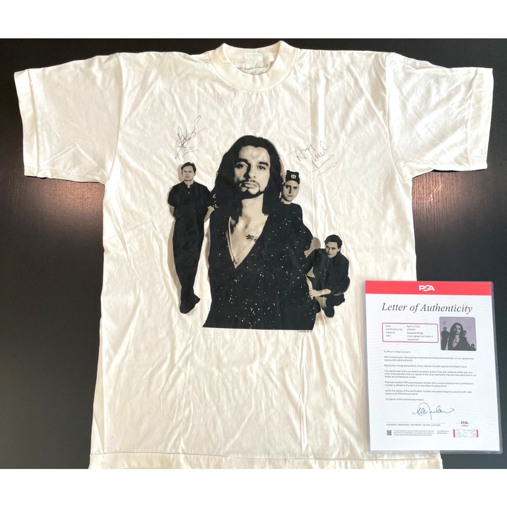 VTG 1993 Depeche Mode Devotional Tour Signed Shirt PSA LOA Demilune AOP Fletcher